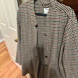 Old Navy Women's Houndstooth Coat - Black, Red, White, and Brown- Like New